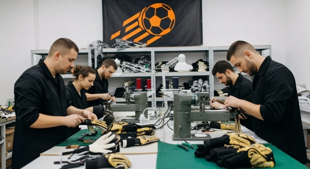 few worker made gloves in the workshop